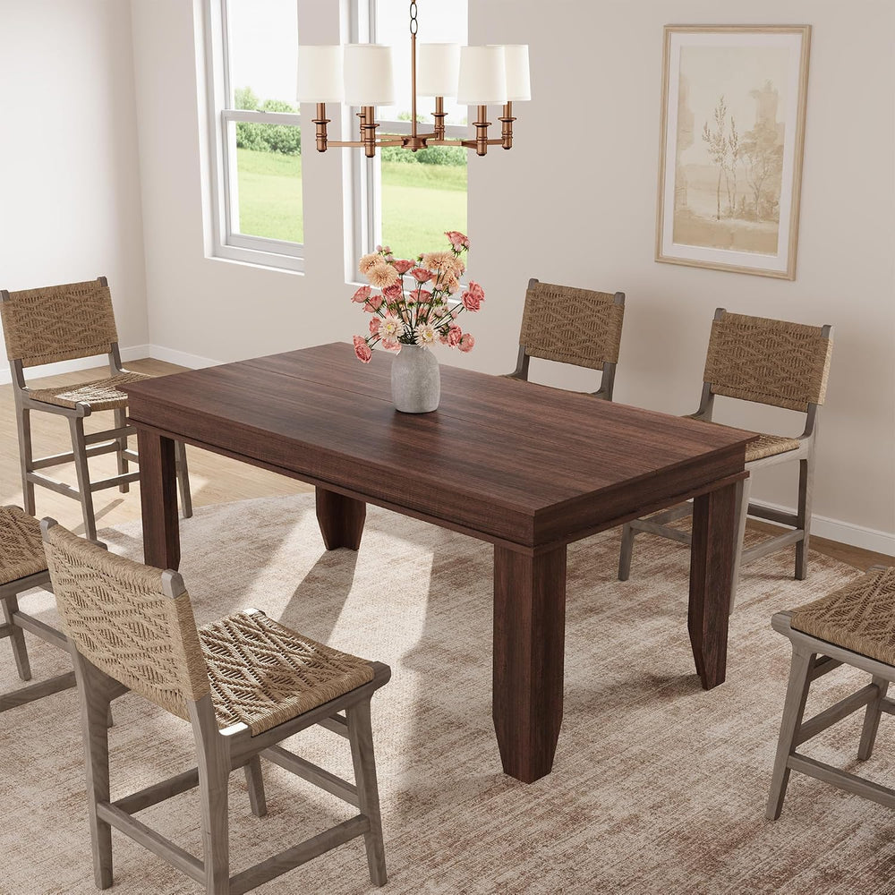 GarveeHome Farmhouse Dining Table for 4-6 People, 63 in Long Kitchen Tables w...