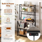 Yaheetech Kitchen Bakers Rack with Power Outlet & LED Lights, 5 Tiers Coffee Bar Table with 8 S Hooks, 64 Inches Tall Microwave Oven Stand with Storage for Spices, Pots, Gray