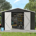 UDPATIO Outdoor Storage Shed 10x12 FT, Outdoor Storage Metal Galvanized Steel Yard, Patio, Lawn, Tool Shed with Lockable Door for Can, Bike, Lawnmower, Generator,Dark Grey