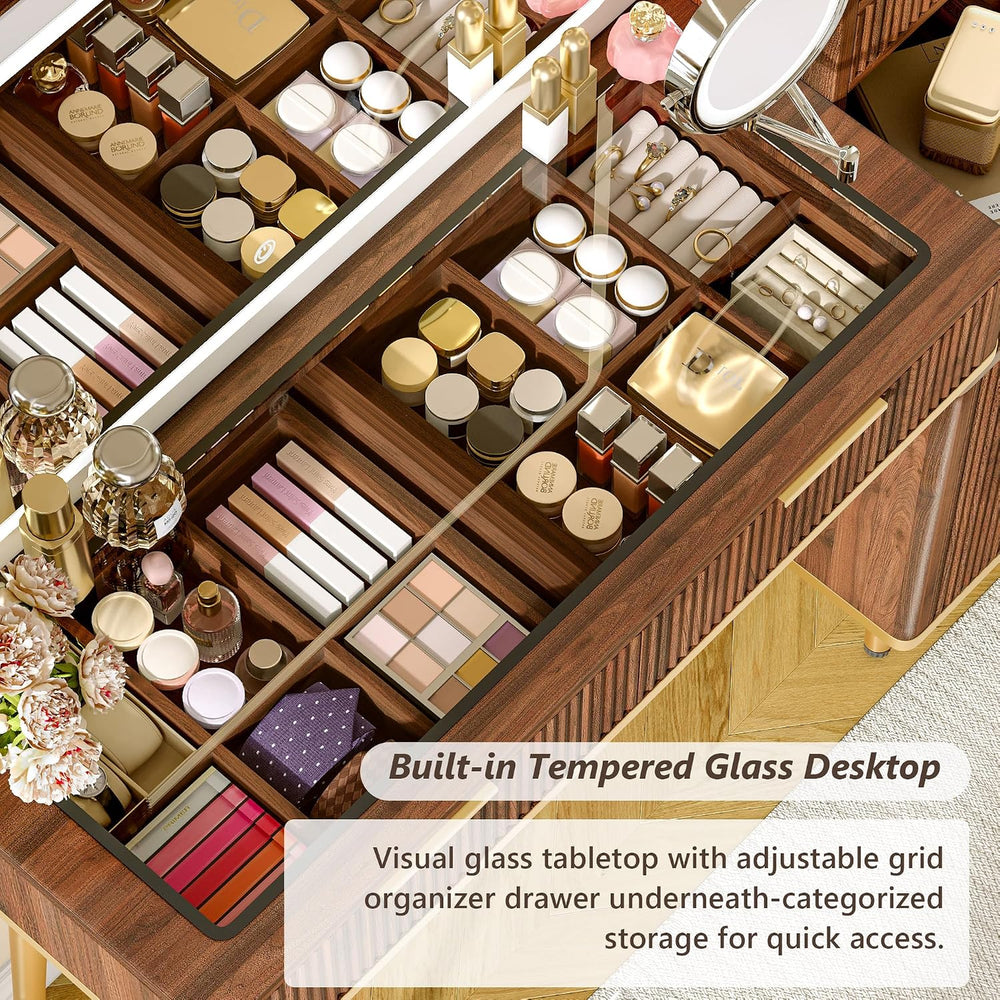 Einhomn 47" Vanity Desk with 5X Magnifying Mirror & 3-Color LED Ligh...