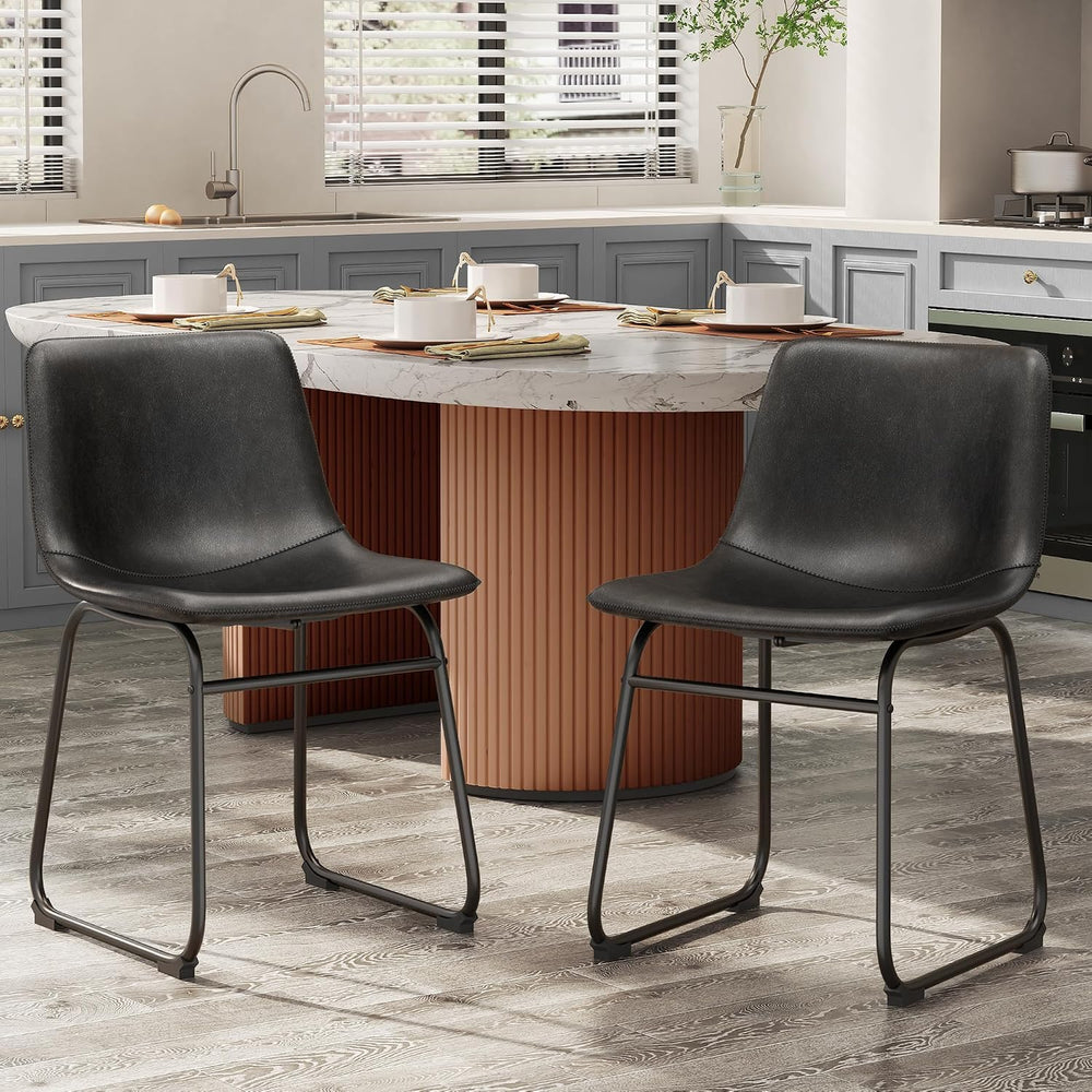 REONEY Dining Chairs Set of 6, 18" PU Leather Dinner Chairs, Black