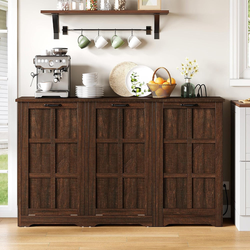 DWVO Rustic Kitchen Island with Power Strip, 2 Tilt-Out Compartments | Tilt‑o...