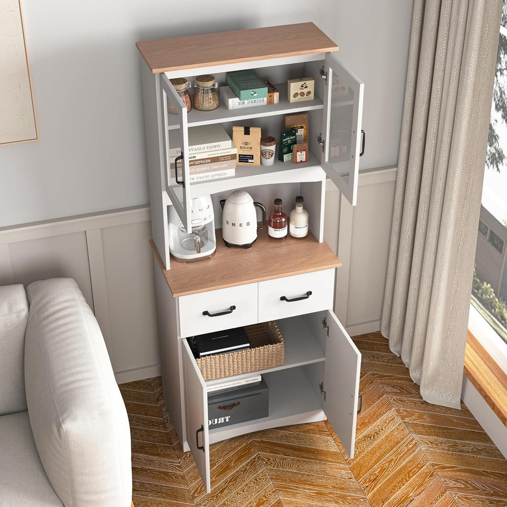 66.9'' Kitchen Pantry Cabinet, White Pantry Storage Microwave Cabinet...