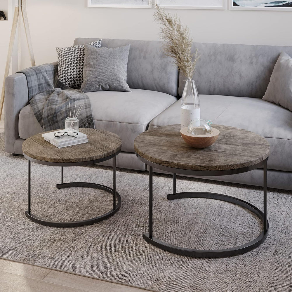 Round Coffee Table Set - 2-Piece Nesting Tables to Use Together or Separately...