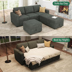 HONBAY Modular Sectional Sleeper Sofa Bed, Pull Out Couch with Storage Ottoman, U Shaped Sectional Couches for Living Room, Green
