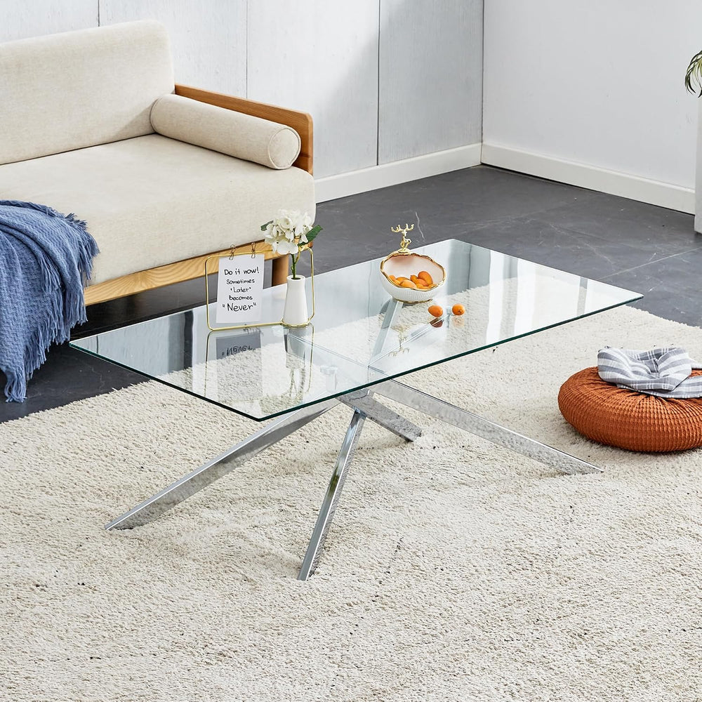 IANIYA Coffee Table Set of 3, Glass Living Room Table Set, 47.2'' Sil...