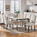 Yaheetech Dining Chairs Set of 6 Modern Kitchen Chairs with Fabric Upholstered Seat and Solid Wood Legs for Home/Kitchen/Living Room, Beige