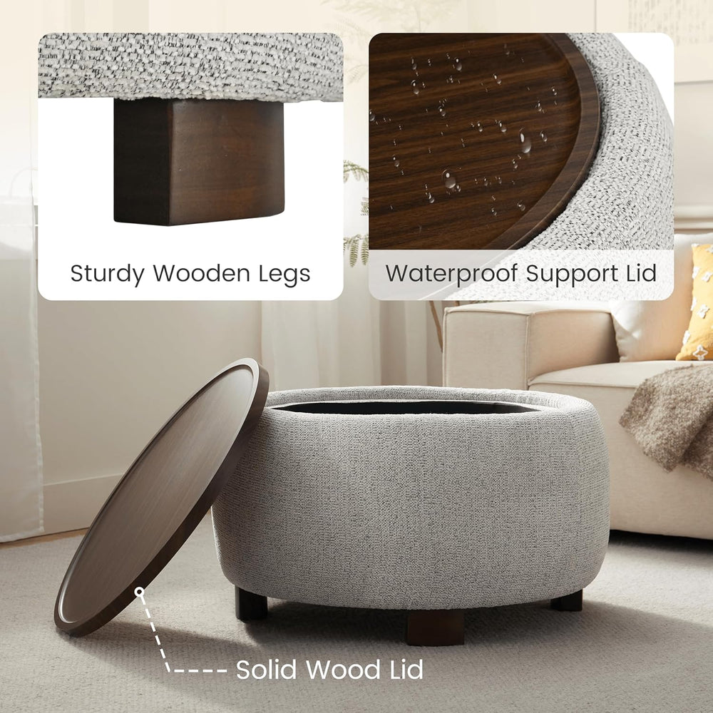 VKNOW 30" Round Storage Ottoman, Ottoman Coffee Table with Removable Woo...