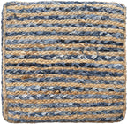 LR Home Indoor Ottoman Pouf for Home décor | Farmhouse Striped Pouffe for Living Room, Bedroom, Lounge, Nursery, Kidsroom | 18" x 18" x 18", Denim/Beige