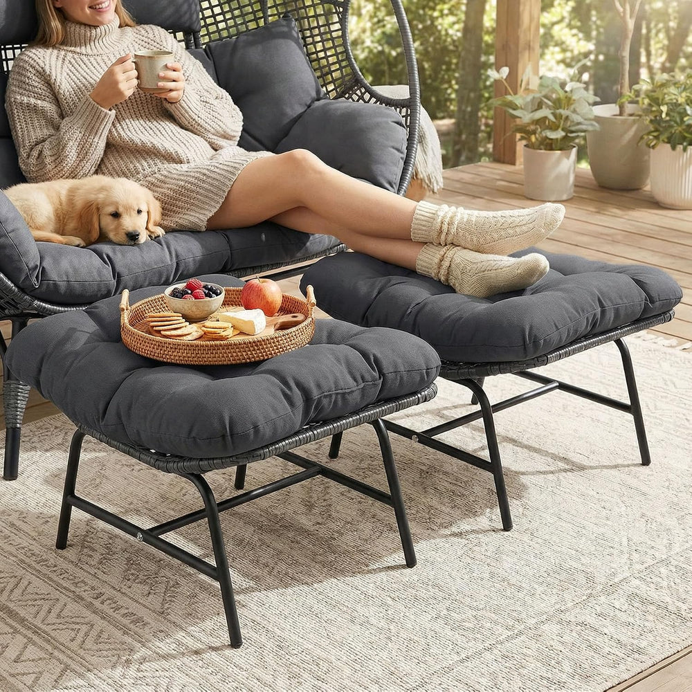 BULEXYARD 2 Pieces Outdoor Patio Ottomans, Multipurpose All Weather PE Rattan...