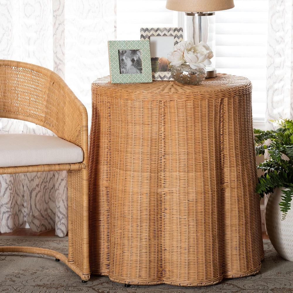 bali & pari Palm Bohemian Honey Scallop Rattan End Table