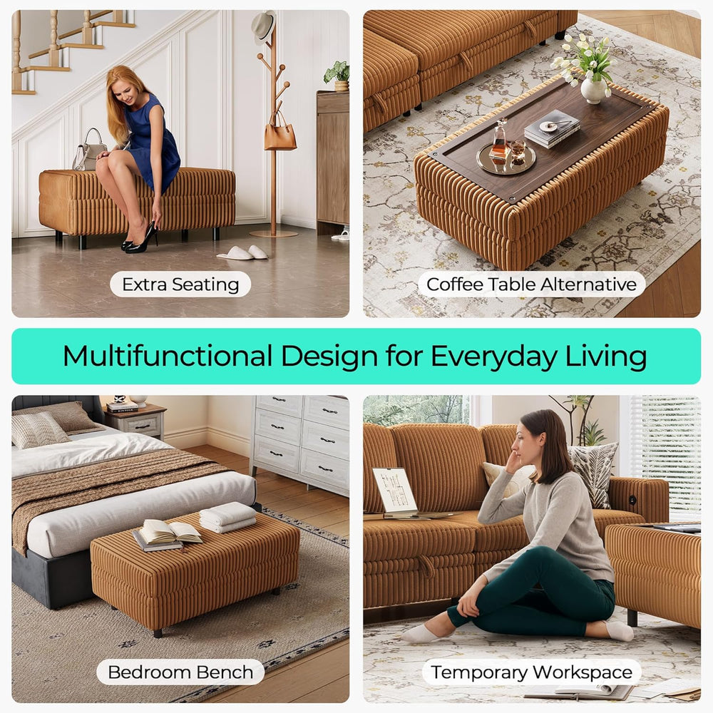 LINSY HOME Sectional Sleeper Sofa Storage Ottoman Bench, Convertible Coffee T...