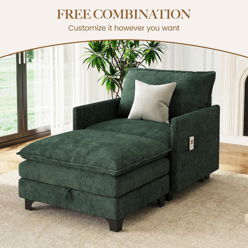 Accent Sofa Chair with Storage Ottoman, Cloud Sigle Couch with Side Pocket fo...