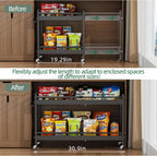 3 Tier Expandable Rolling Cart with wheels, pantry organizers and storage | kitchen Storage Cart for cans,food,snack and appliances，Adjustable shelf board height，Black,12.59"D×19.29-30.9"W×29.05"H