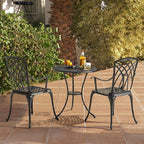 NUU GARDEN Patio Bistro Sets 3 Piece Cast Aluminum Bistro Table and Chairs Set with Umbrella Hole Bistro Set of 2 for Patio Backyard, Black
