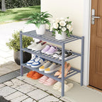Smiry Shoe Rack, 3 Tier Thick Bamboo Shoe Organizer, Stackable Free Standing Wooden Shoe Storage Shelf for Closet, Entryway, Front Door Entrance, Grey