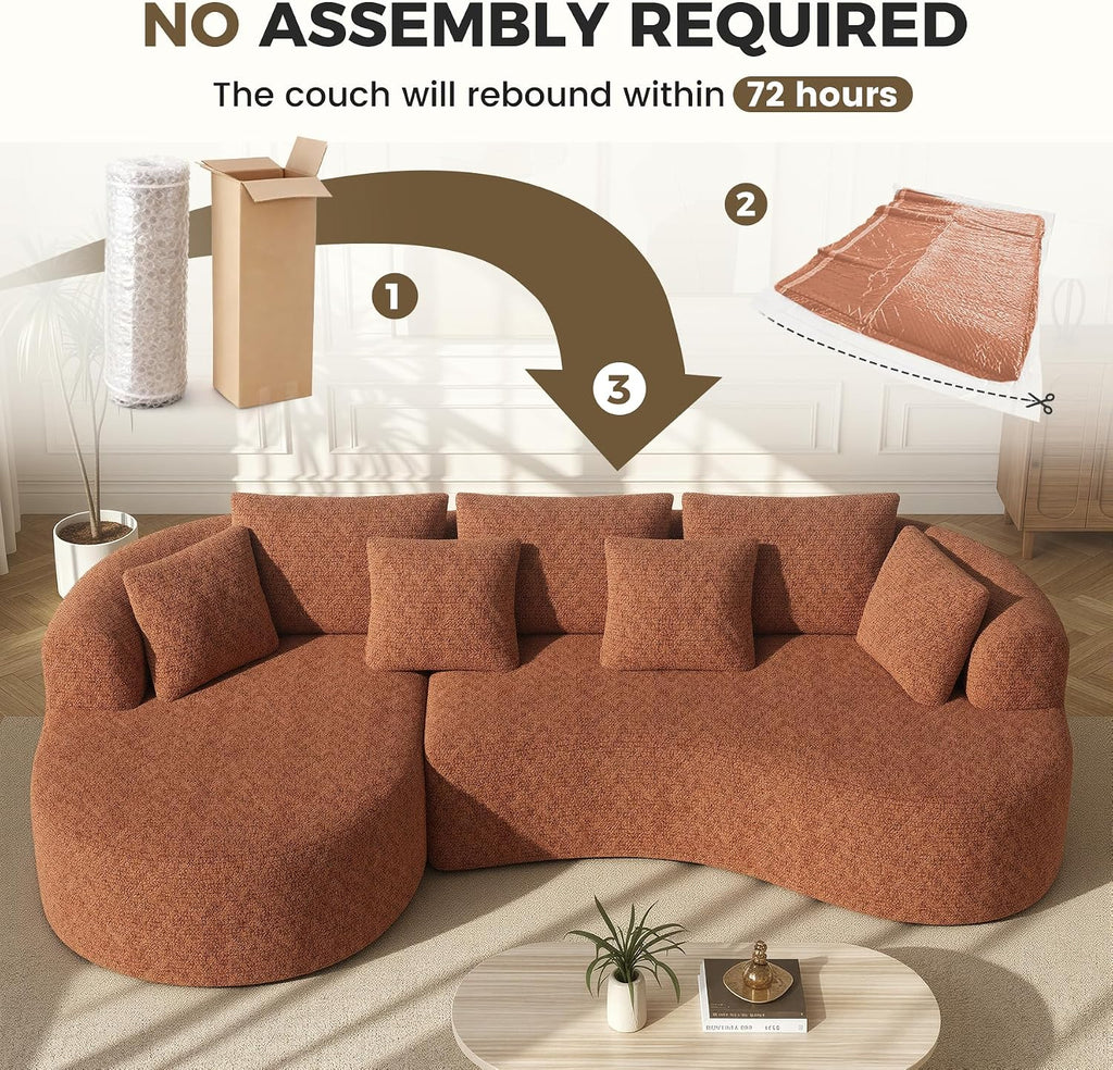 126" Oversized Curved Sectional Sofa for Living Room, Boneless Modern Couch with Chaise, Cloud Couch with 7 Pillows, No Assembly, Caramel 1PCS