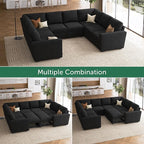 HONBAY Sleeper Sectional Couch with Pull Out Bed, Velvet Modular Sofa with Storage, U Shaped Sectional Couches for Living Room, Black