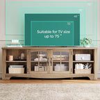 LINSY HOME TV Stand for 75 Inch TV, Modern Farmhouse Entertainment Center with Storage Cabinets and Glass Doors, Tall Media Console Table for Living Room, Bedroom, Large Long Television Stand, Brown