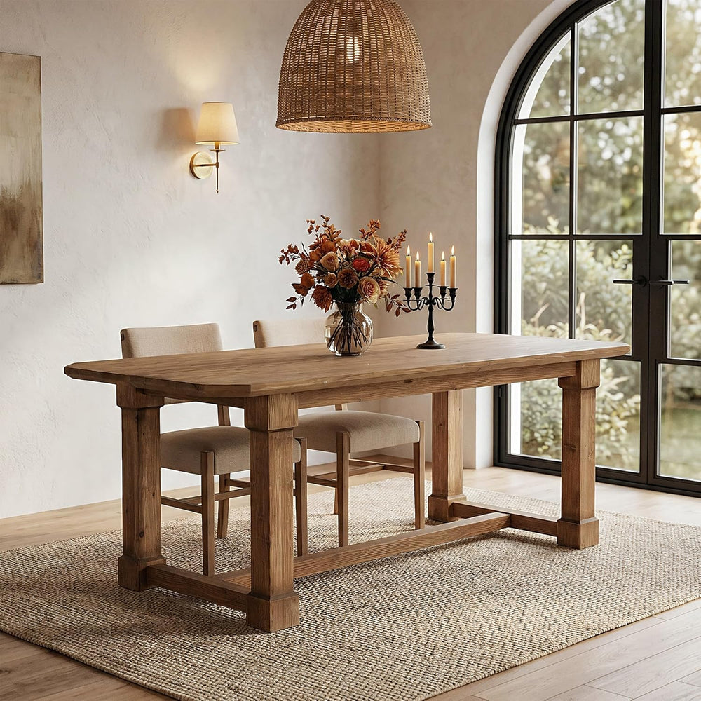 63" Solid Wood Dining Table, Rectangular Kitchen Table with Sturdy Legs,...