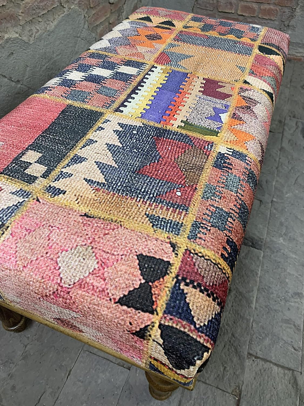 Rug Ottoman Bench, Upholstered Bench, Patchwork Bench, Bohemian Bench, Piano ...