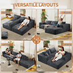 Boneless Sectional Couch for Living Room, Modular Sectional Sofa | 107" Modern L Shaped Could Couch Deep Seat Corduroy Floor Sofa, No Assembly Required, (Grey,107" L-shaped Right)