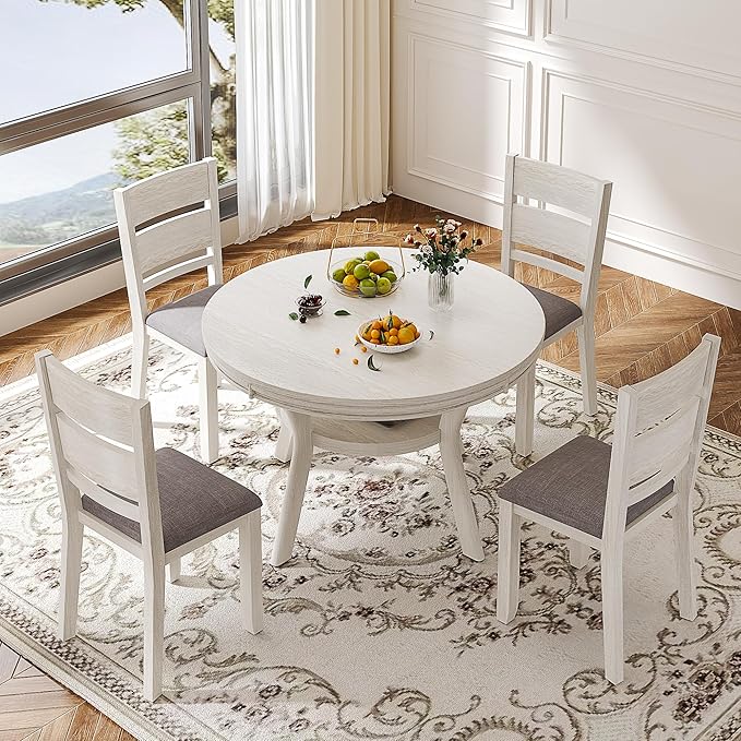 Dining Chairs Set of 6, Solid Wood Farmhouse Chairs with High Cross Back and Upholstered Seat, Easy Assembly for Indoor Home, Dinner, Kitchen, Grey