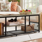 VECELO Industrial TV Stand for Televisions up to 65 Inch, 55" Entertainment Center with Open Storage Shelves for Living Room/Bedroom, 3 Tiers Media Console Table with Metal Frame, Grey, 55 Inches