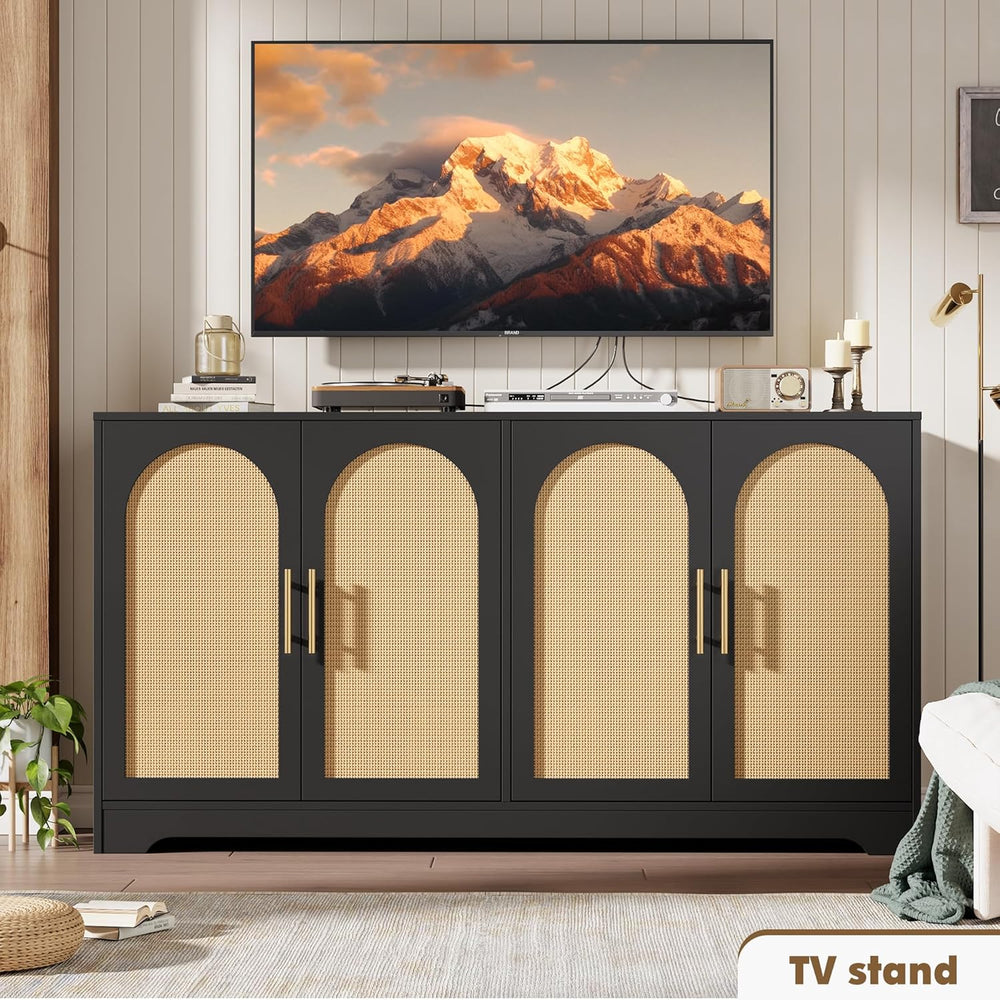 IDEALHOUSE 59" W Sideboard Buffet Cabinet- with 4 Rattan Doors, Large St...