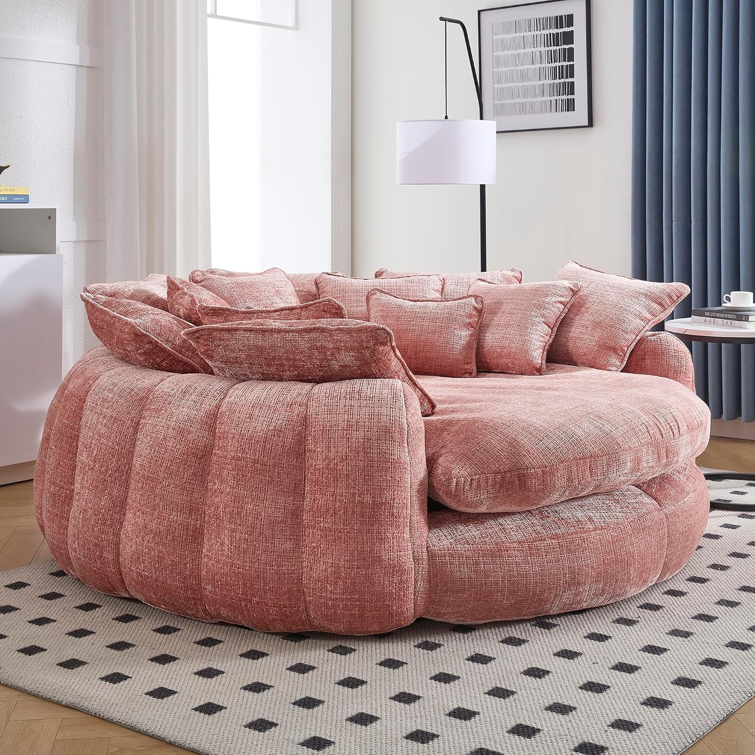 81.1in Extra Wide Round Boneless Sofa, Oversized Round Chaise Lounge Comfy, Upholstered Cloud Chenille Sleeper Lounge Chair with 14 Pillows for Living Room