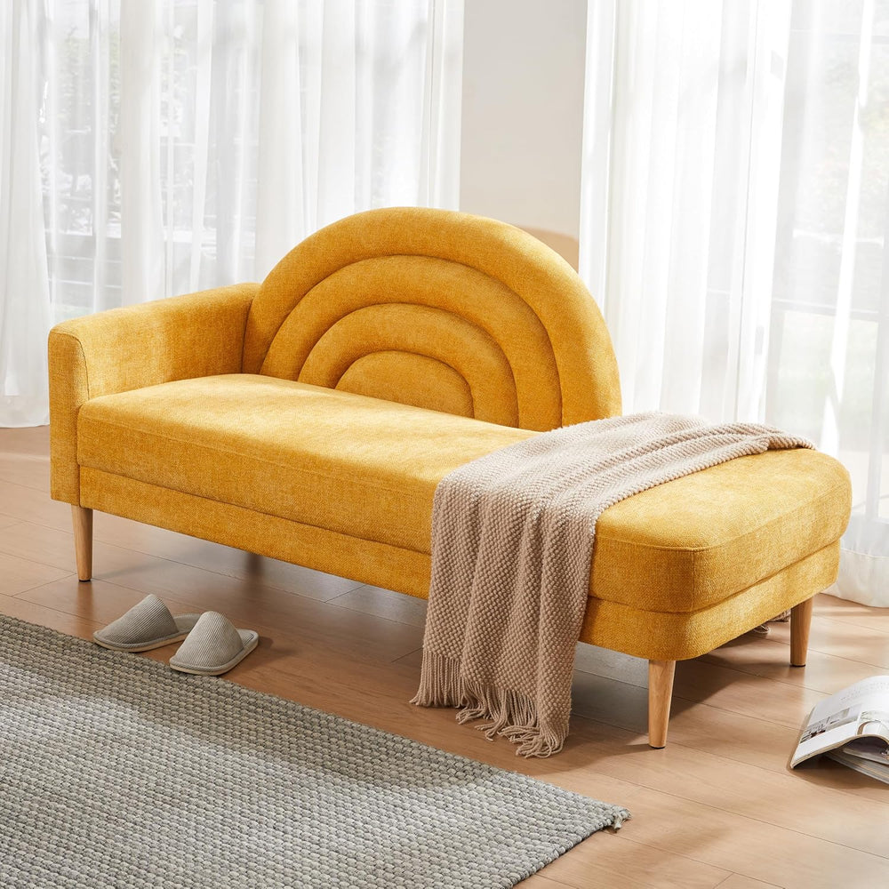62.2" Linen Chaise Lounge Chair Indoor with Right Armres, Yellow | Small...