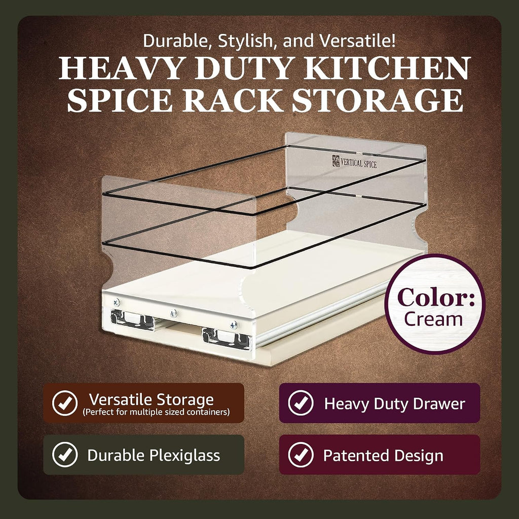 Heavy Duty Kitchen Spice Rack Storage - Pull Out Drawers For Kitchen Cabinets - Sliding Pantry Organizers - Seasoning Cabinet Pull Out Shelves - Made in USA - 5.75"W x 5.0"H x 10.6"D
