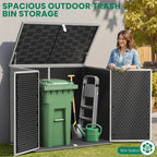 Horizontal Outdoor Storage Shed, 304 Gallon Resin Storage Shed with Lockable Doors & Lift Lid, Waterproof Backyard Shed for Trash Cans, Tools & Patio Equipment (Upgraded Version)