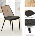 Dining Chairs Set of 2, Boho Rattan Back Dining Room Chairs Upholstered Boucle Round Dining Chairs