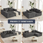 108” Modular Sectional Sofa, Cloud Sectional Couch with Deep Seat, Modern Modular L-Shape Sofa with Chaise,Upholstered Boneless Couches for Living Room Bedroom (Corduroy, Darkgrey)