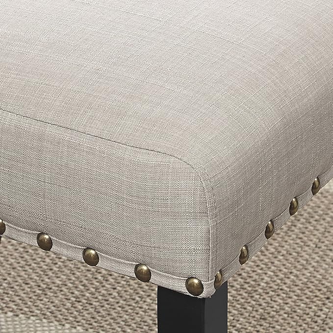 Roundhill Furniture Biony Tan Fabric Dining Chairs with Nailhead Trim, Set of 2, Brown, Tan