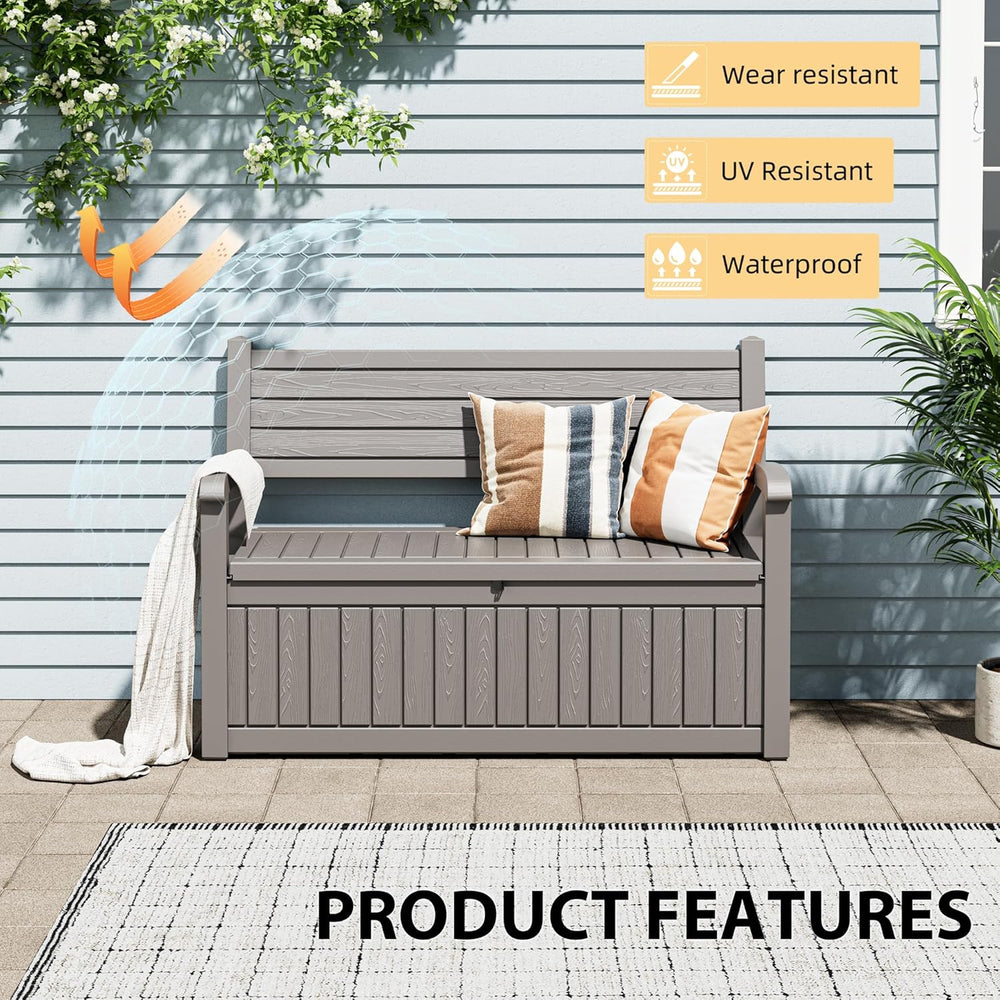 80 Gallon Lockable Deck Bench with Storage, Resin Stripes Outdoor Storage Box...