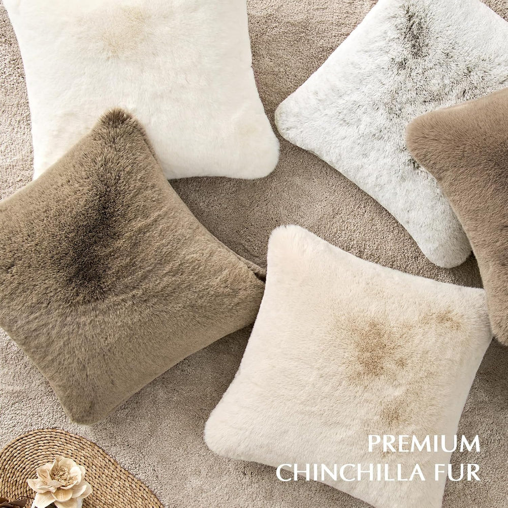 EverGrace Faux Chinchilla Fur Throw Pillow Cover, 20"x20", Champagn...