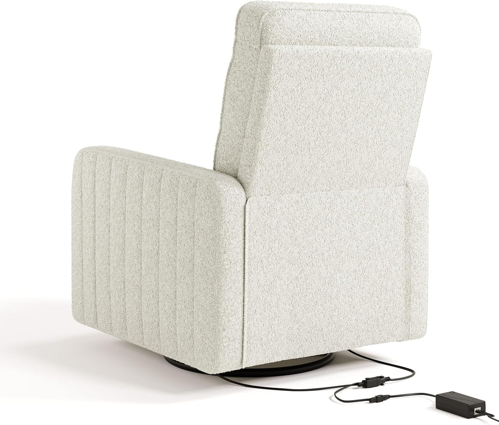 Storkcraft Kyoto Deluxe Power Recliner Swivel Glider, Ivory Boucle | Premium Electronic Power Recliner for Nursery, Includes Dual-USB Charging Port with USB-A & USB-C, Glider Rocking Chair