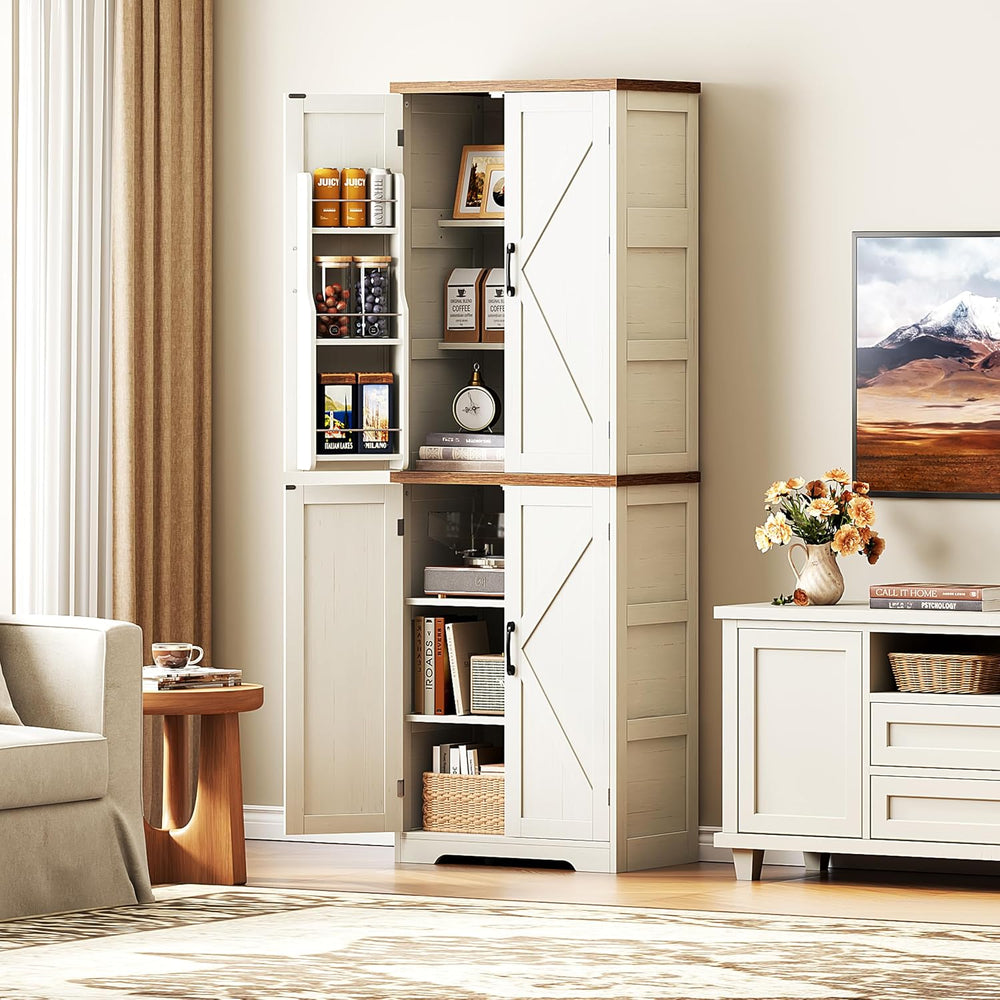 Yusong 72'' Farmhouse Kitchen Pantry Cabinet,Storage Cabinet with 4 D...