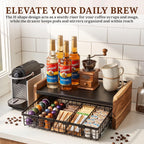 Acacia Wood Tea Bag Organizer for Countertop, 2-Tier Tea Box Storage Chest with Adjustable Dividers & Drawer, Fully Assembled Tea Station Display Holder for Kitchen Office, Rustic Brown