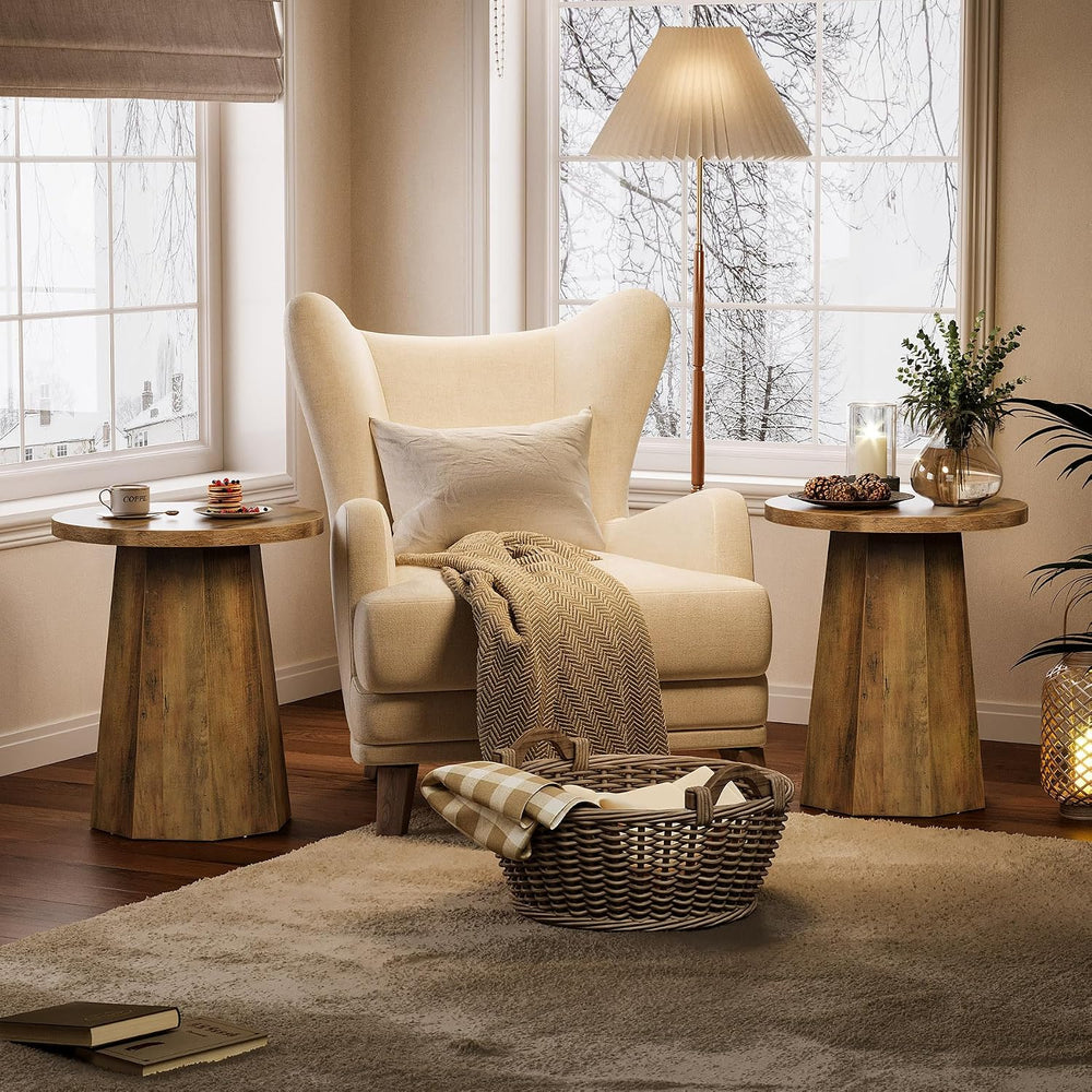 Tribesigns Round Pedestal End Table, Farmhouse Couch Side Table with Octagona...