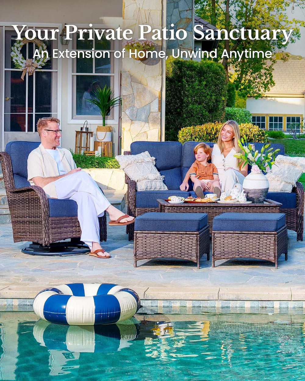 HILLGA 7-Piece Luxury Patio Furniture Set with 6" Thick Cushions, Weathe...