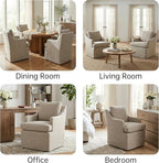 VKNOW Upholstered Dining Chairs Set of 2, Modern Kitchen Chairs Dinner Chairs with 4 Casters, Chenille Armchair for Bedroom Reading Room Living Room, Brown