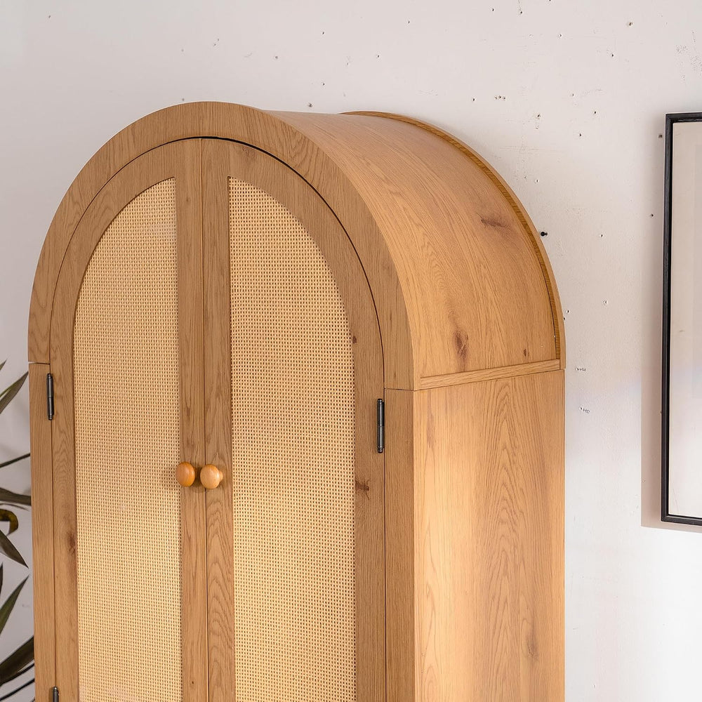 Kitchen Pantry Cabinet, Wooden Sideboard with Rattan Doors, Snacks Wine Accen...