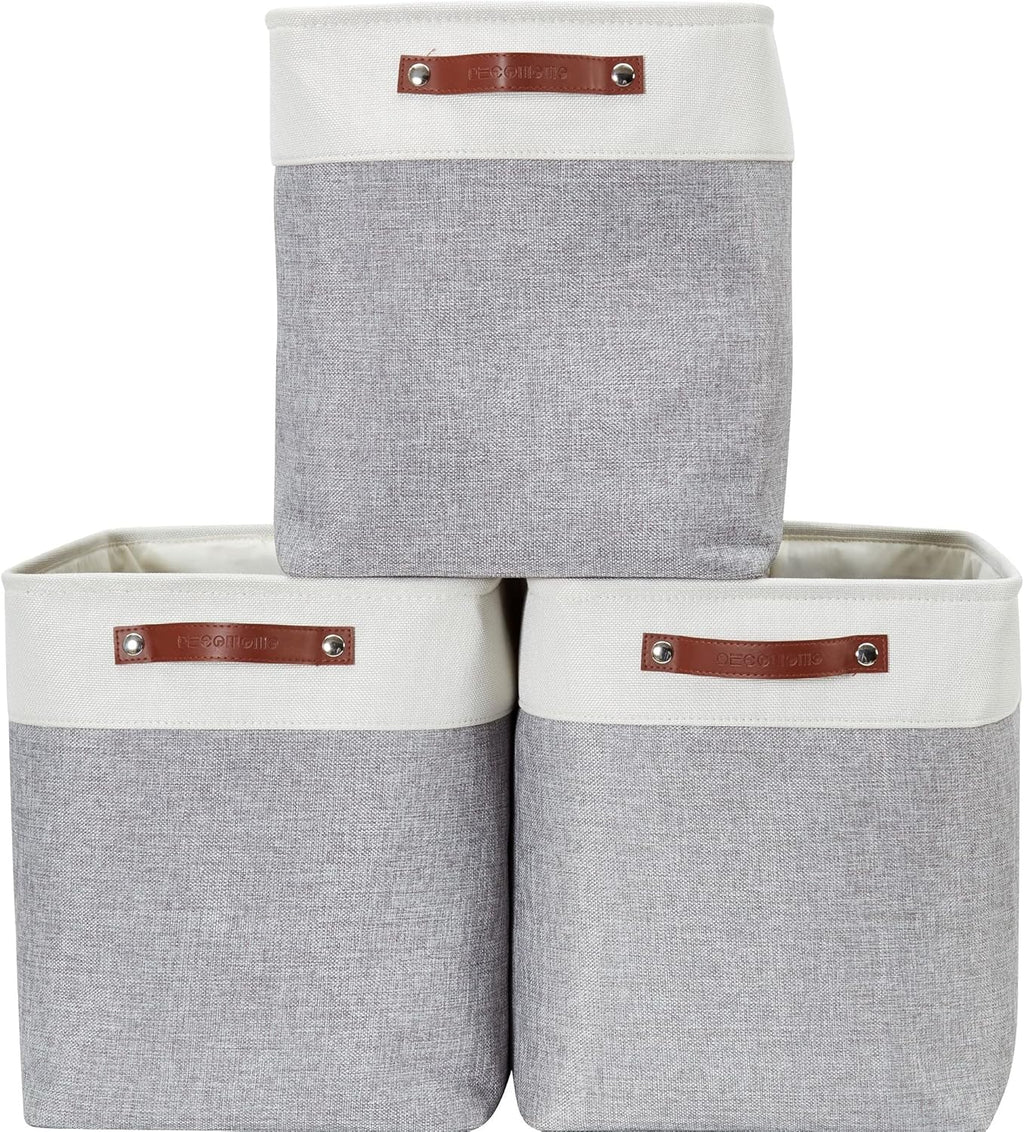 DECOMOMO Storage Baskets | Large Storage Bins 54.5L Fabric Baskets for Organizing Laundry Nursery Toys Cloth Linen Closet Organizers with Handles (Grey and White, XXXL - Jumbo/3P - 17" x 13" x 15")
