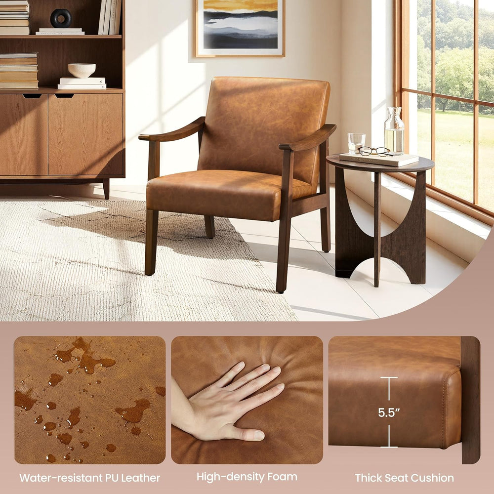 Yaheetech Accent Chair, Mid-Century Armchair with High Back Brown | Faux Leat...