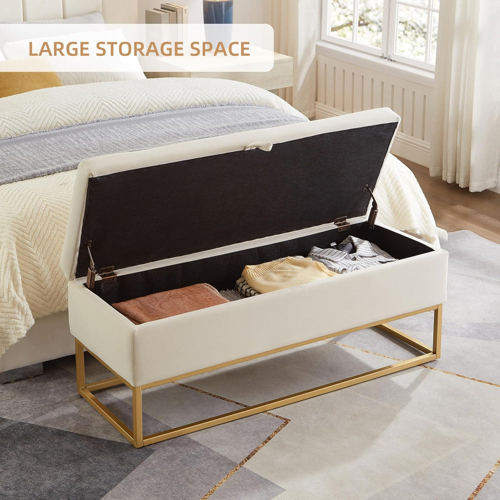 46" End of Bed Bench, Storage Bench with Metal Base Holds up to 500 lbs,...