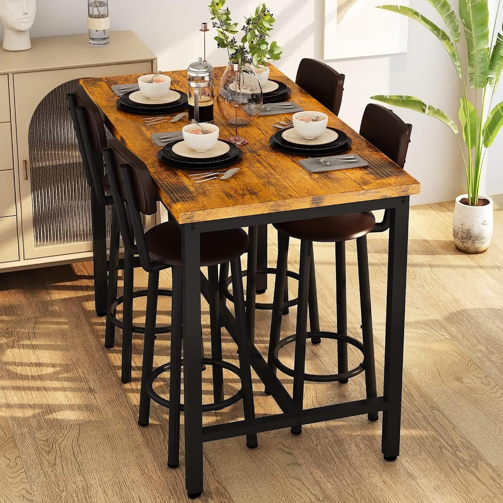 Lamerge Bar Table Set for 4 Kitchen Table and Chairs Set, Industrial Dinner T...