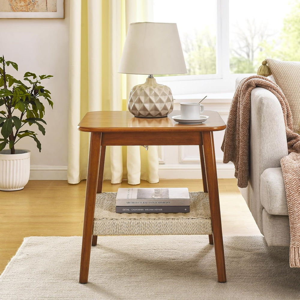 23" Handwoven Storage Corner End Table, Retro End Table with Stable Load...